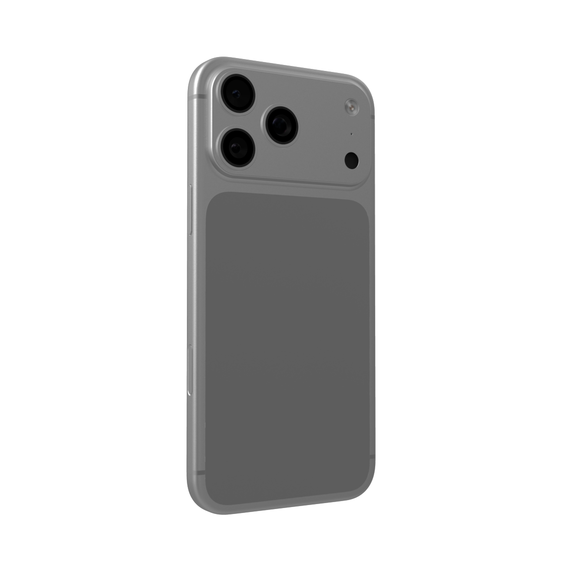 Rotato render of a light-coloured phone from a rear three-quarter angle